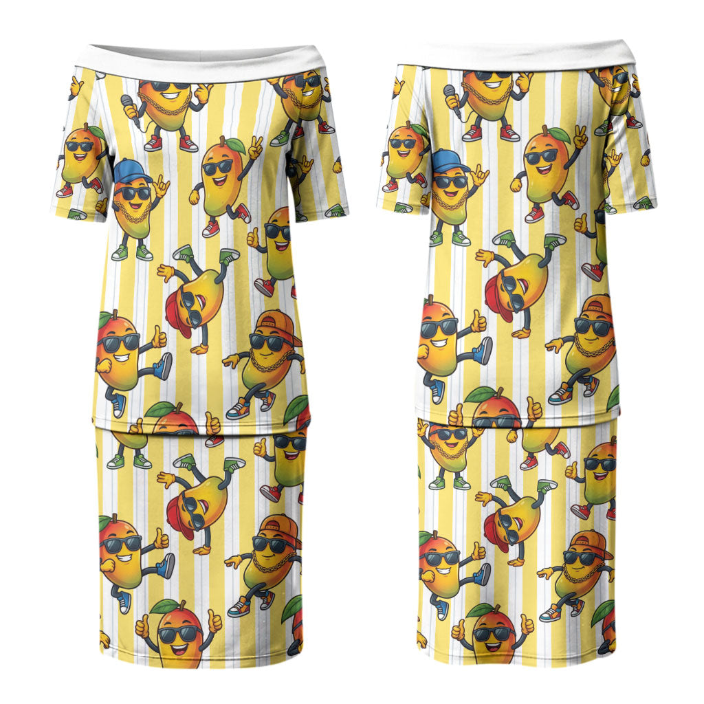 Funny Hawaii Mango Hip Hop Cartoon Family Matching Puletasi and Hawaiian Shirt Summer Beach Party