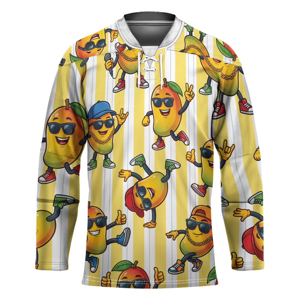 Funny Hawaii Mango Hip Hop Cartoon Hockey Jersey Summer Beach Party LT19 Unisex Yellow - Polynesian Pride