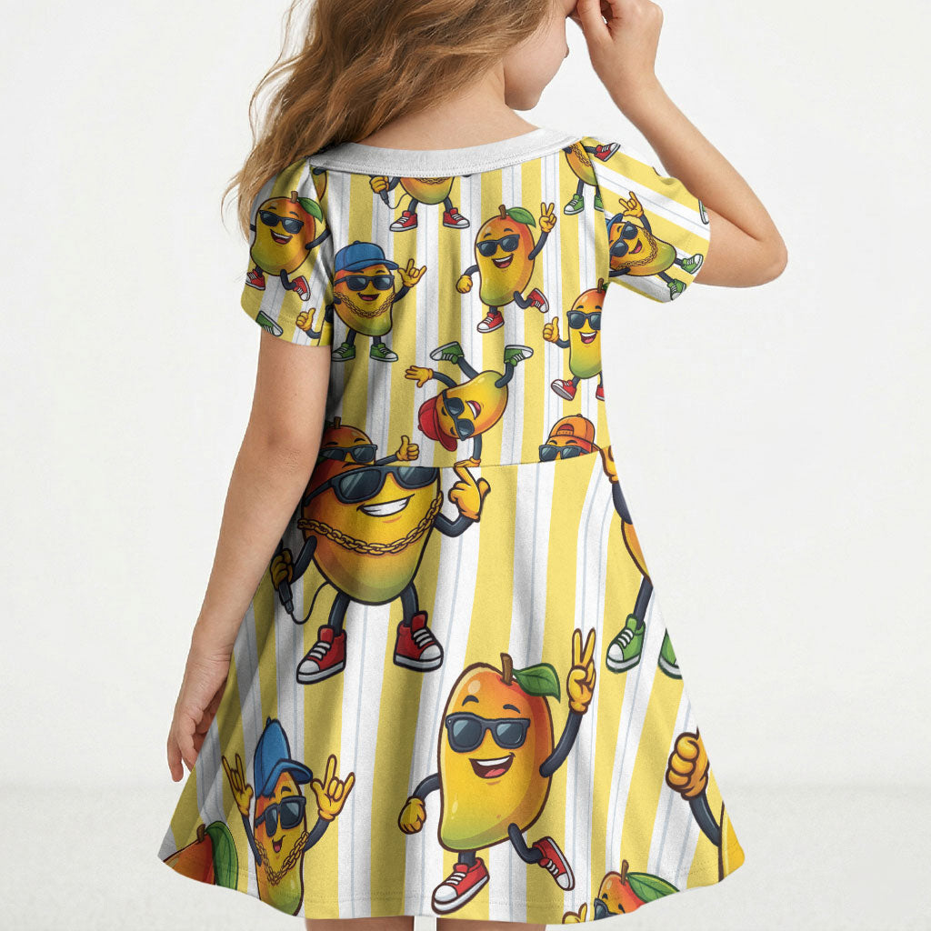 Funny Hawaii Mango Hip Hop Cartoon Kid Short Sleeve Dress Summer Beach Party