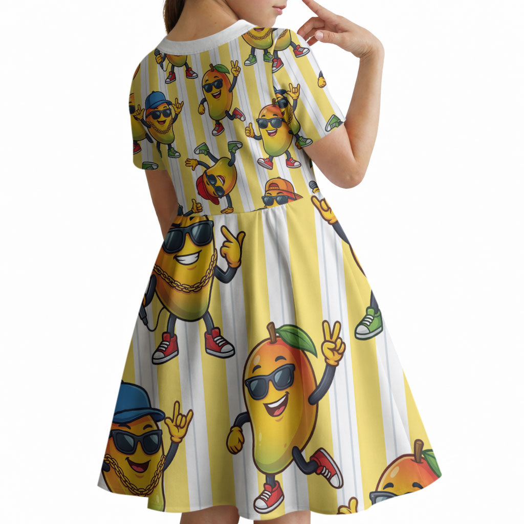 Funny Hawaii Mango Hip Hop Cartoon Kid Short Sleeve Dress Summer Beach Party