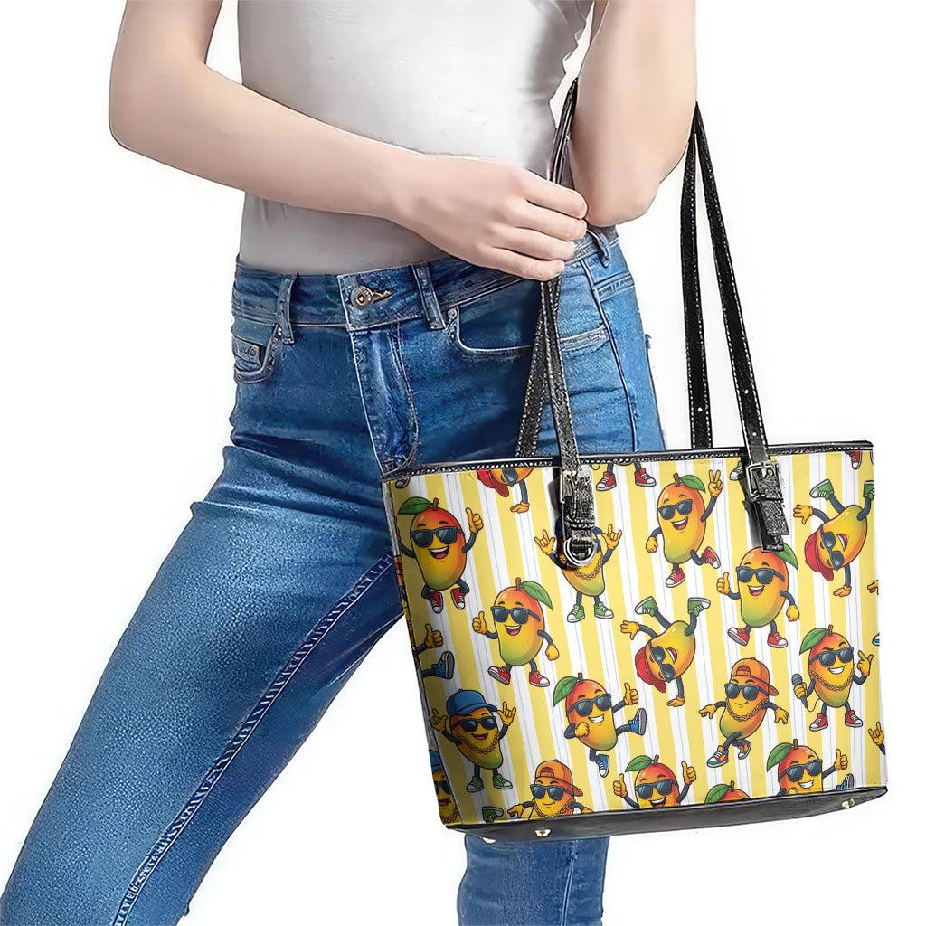 Funny Hawaii Mango Hip Hop Cartoon Leather Tote Bag Summer Beach Party