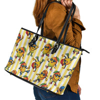 Funny Hawaii Mango Hip Hop Cartoon Leather Tote Bag Summer Beach Party