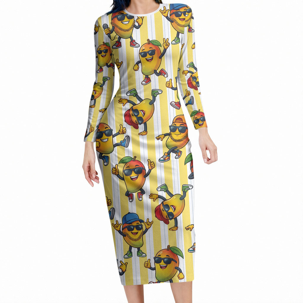Funny Hawaii Mango Hip Hop Cartoon Long Sleeve Bodycon Dress Summer Beach Party
