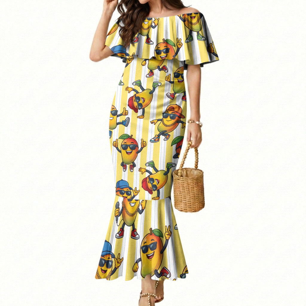 Funny Hawaii Mango Hip Hop Cartoon Mermaid Dress Summer Beach Party