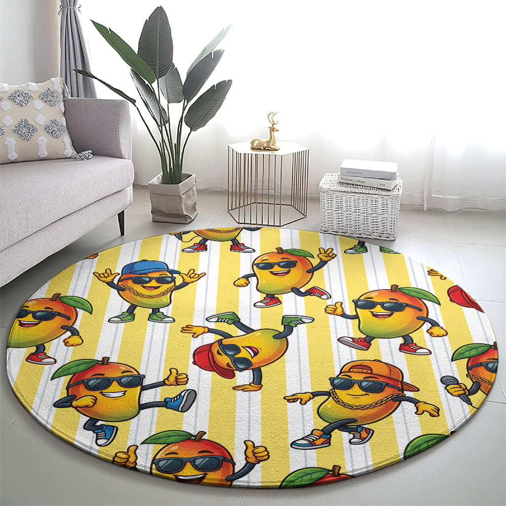 Funny Hawaii Mango Hip Hop Cartoon Round Carpet Summer Beach Party