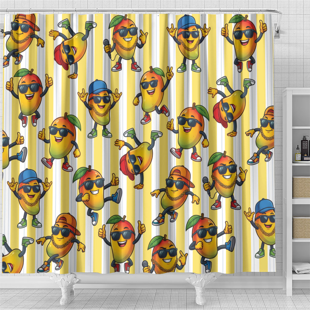 Funny Hawaii Mango Hip Hop Cartoon Shower Curtain Summer Beach Party