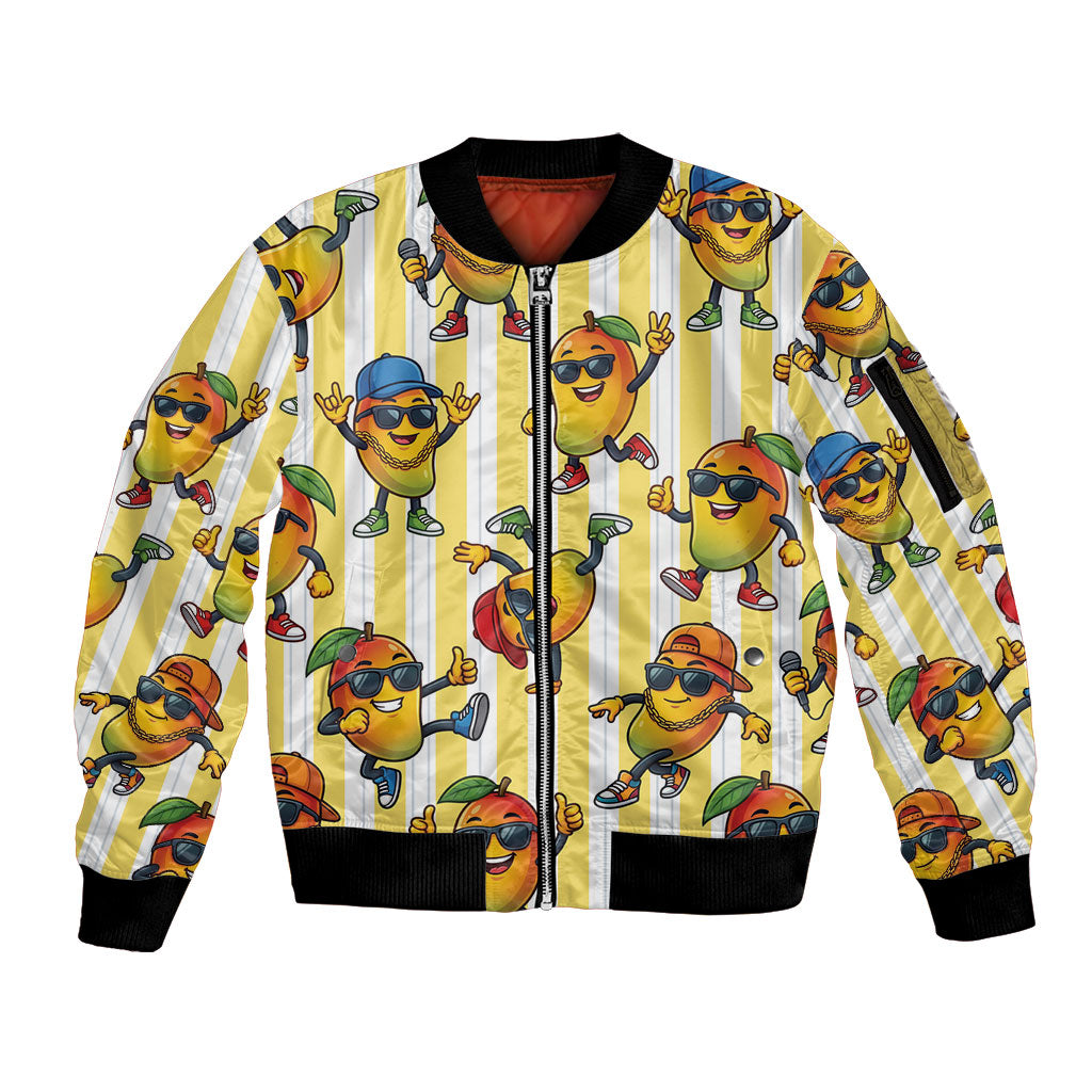 Funny Hawaii Mango Hip Hop Cartoon Sleeve Zip Bomber Jacket Summer Beach Party