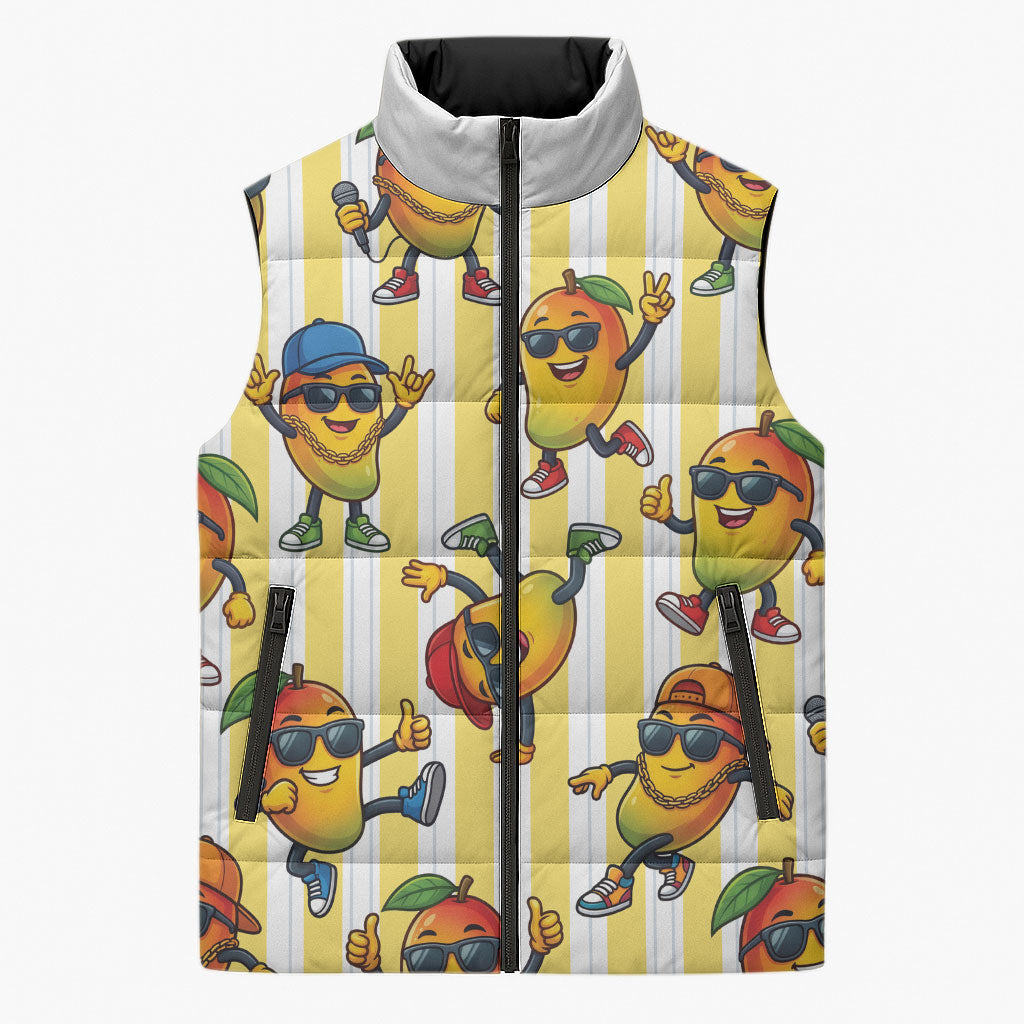 Funny Hawaii Mango Hip Hop Cartoon Sleeveless Puffer Jacket Summer Beach Party
