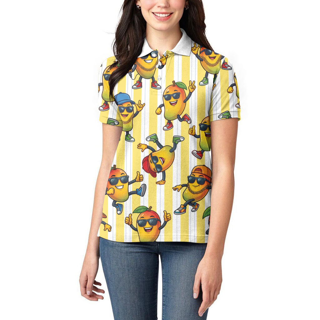 Funny Hawaii Mango Hip Hop Cartoon Women Polo Shirt Summer Beach Party