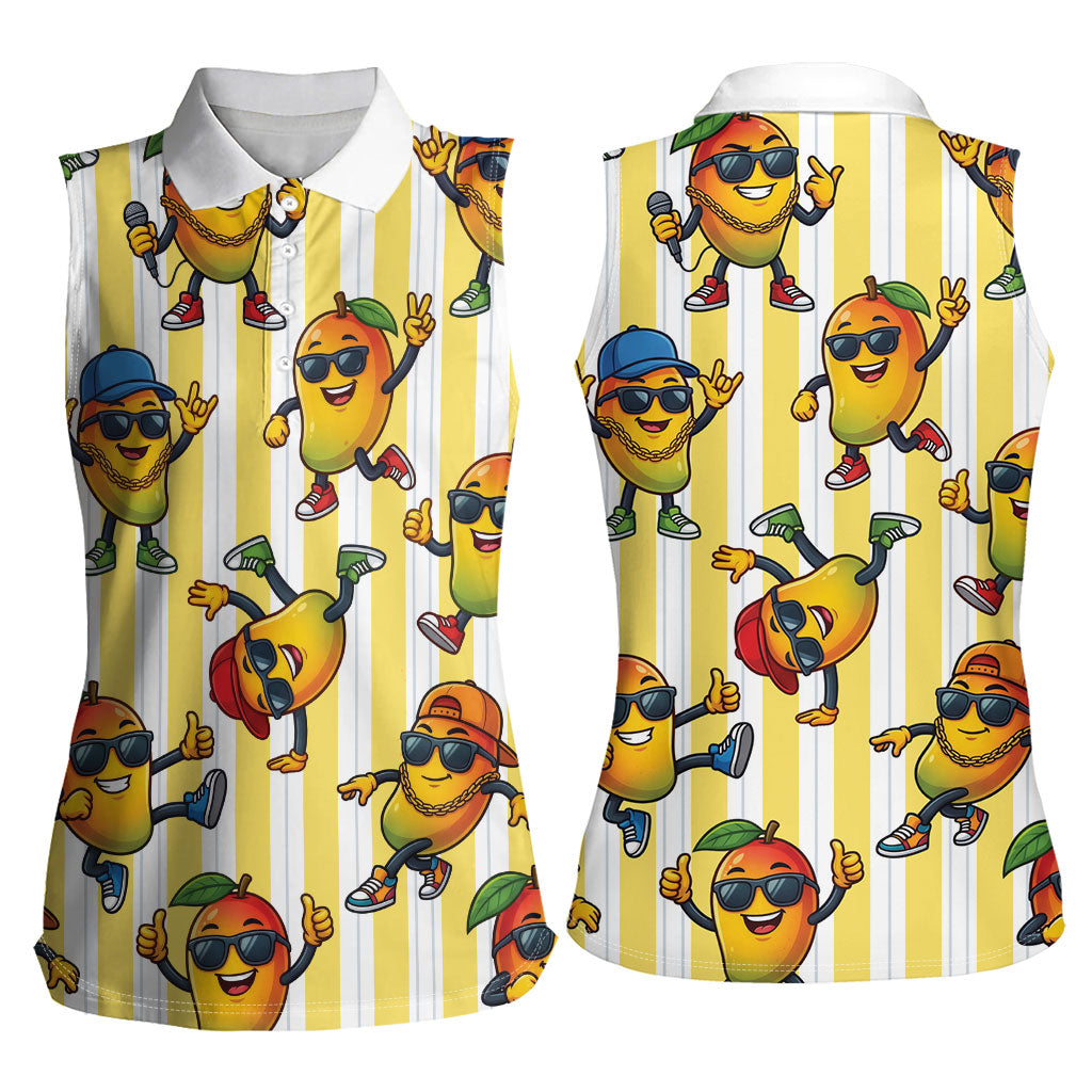 Funny Hawaii Mango Hip Hop Cartoon Women Sleeveless Polo Shirt Summer Beach Party