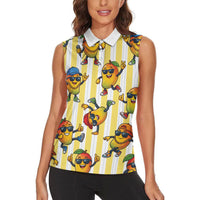 Funny Hawaii Mango Hip Hop Cartoon Women Sleeveless Polo Shirt Summer Beach Party