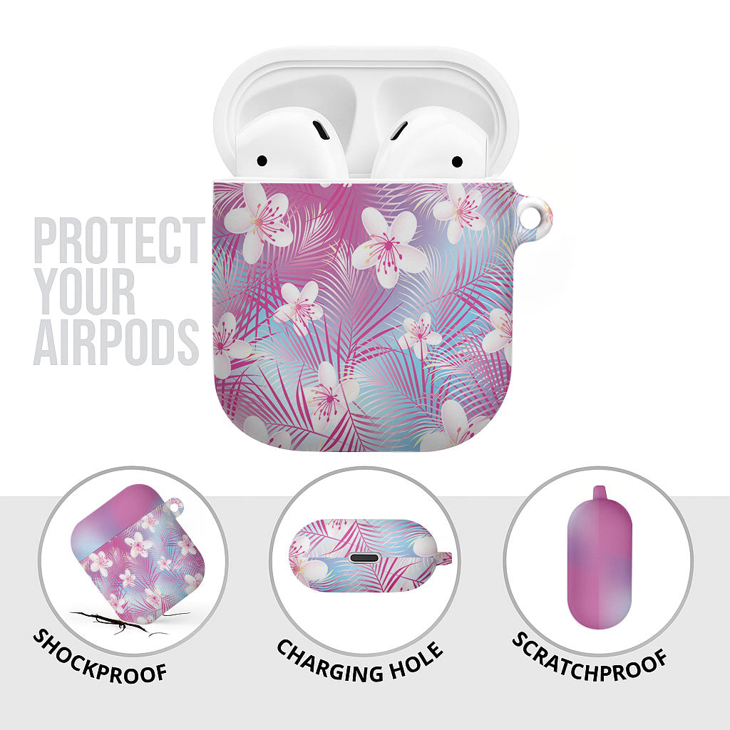 Pink Aloha Hawaiian AirPods Case Tropical Flower Palm Leaf Pattern LT19 - Polynesian Pride