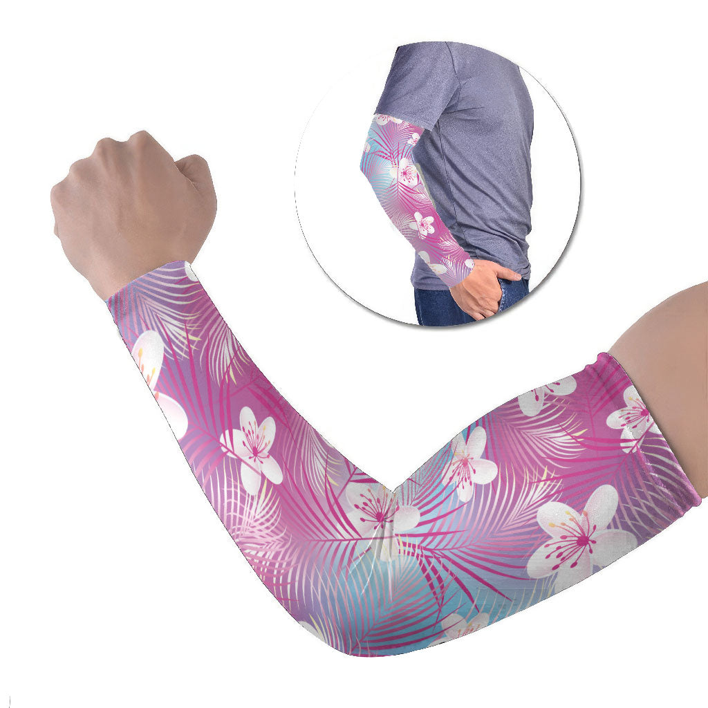 Pink Aloha Hawaiian Arm Sleeves Tropical Flower Palm Leaf Pattern LT19 Set of 2 Pink - Polynesian Pride