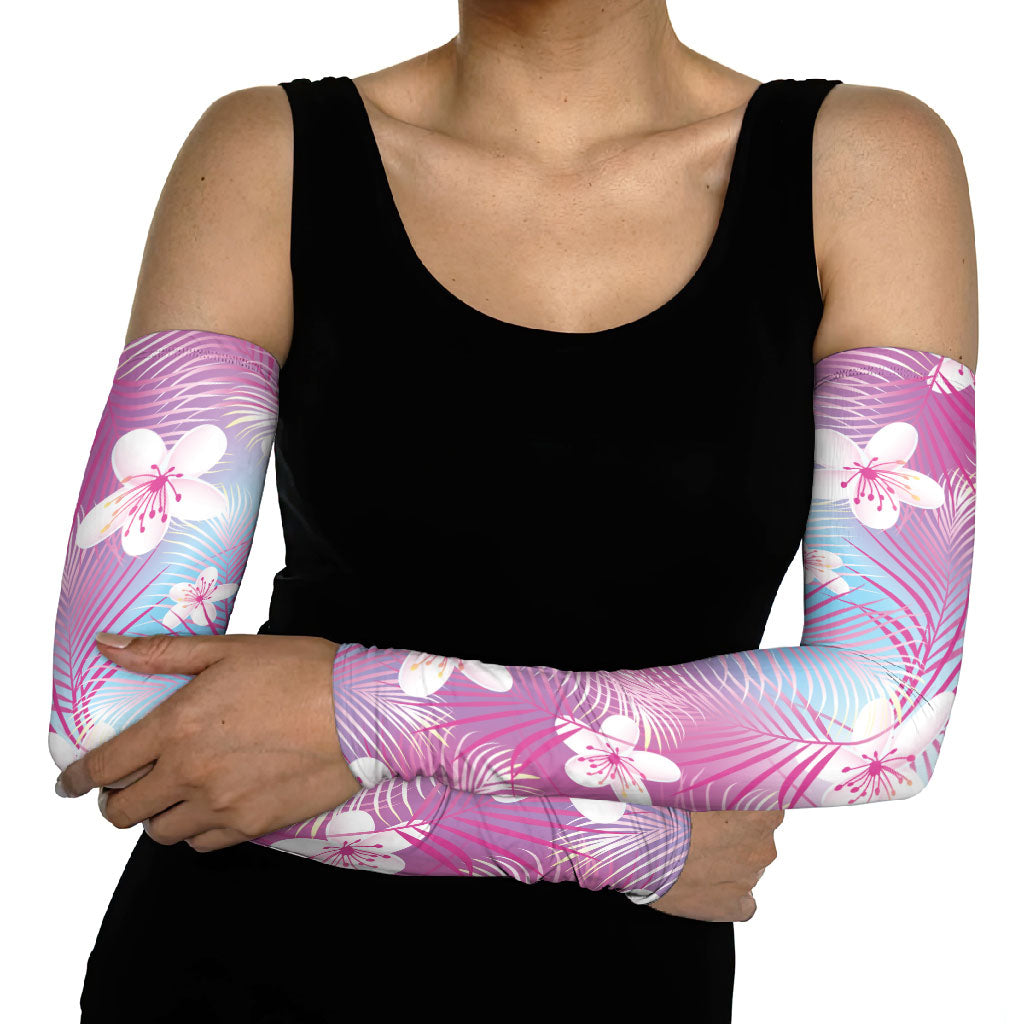 Pink Aloha Hawaiian Arm Sleeves Tropical Flower Palm Leaf Pattern LT19 - Polynesian Pride