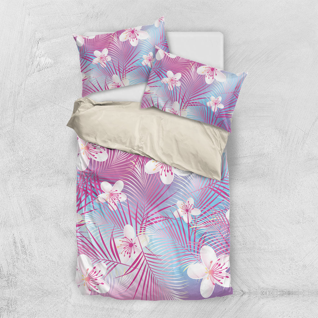 Pink Aloha Hawaiian Bedding Set Tropical Flower Palm Leaf Pattern LT19 US Twin 172cm x 218cm Pink - Polynesian Pride