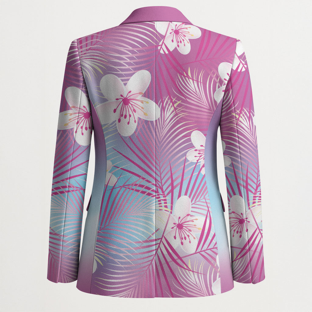 Pink Aloha Hawaiian Blazer Tropical Flower Palm Leaf Pattern LT19 - Polynesian Pride