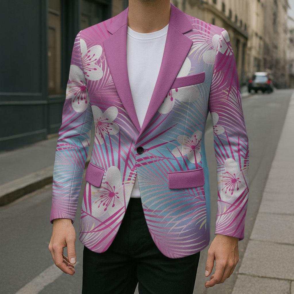 Pink Aloha Hawaiian Blazer Tropical Flower Palm Leaf Pattern LT19 - Polynesian Pride