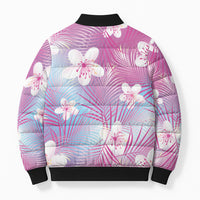 Pink Aloha Hawaiian Bomber Puffer Jacket Tropical Flower Palm Leaf Pattern LT19 - Polynesian Pride