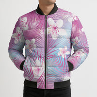 Pink Aloha Hawaiian Bomber Puffer Jacket Tropical Flower Palm Leaf Pattern LT19 - Polynesian Pride
