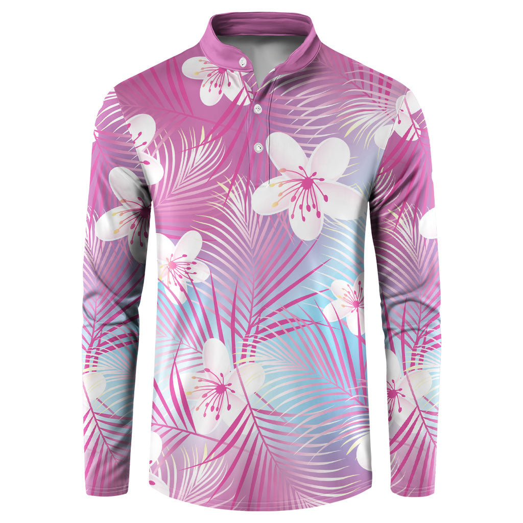 Pink Aloha Hawaiian Button Sweatshirt Tropical Flower Palm Leaf Pattern LT19 Pink - Polynesian Pride