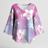 Pink Aloha Hawaiian Kimono Sleeve Blouse Tropical Flower Palm Leaf Pattern LT19 Female Pink - Polynesian Pride