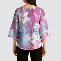 Pink Aloha Hawaiian Kimono Sleeve Blouse Tropical Flower Palm Leaf Pattern LT19 - Polynesian Pride