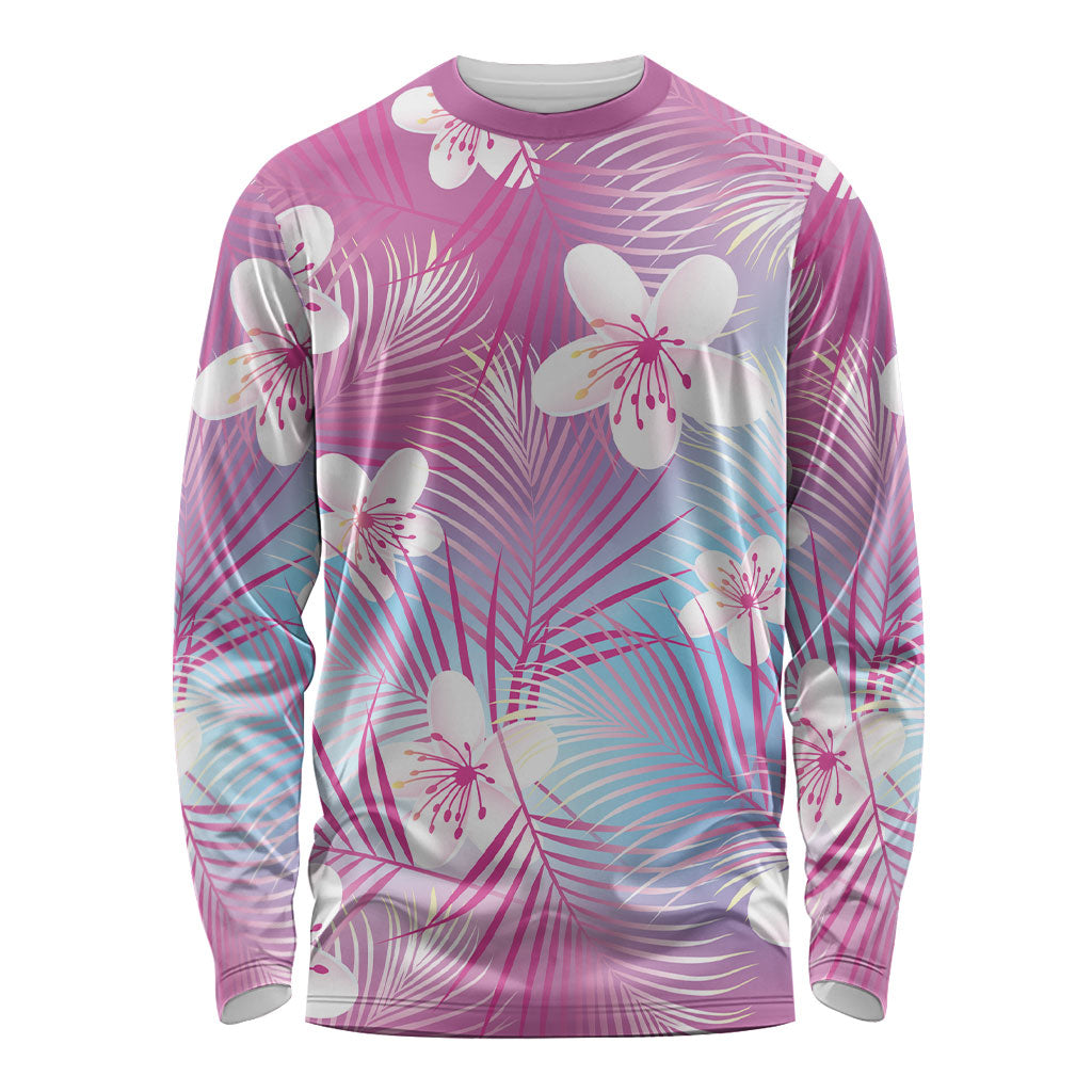 Pink Aloha Hawaiian Long Sleeve Shirt Tropical Flower Palm Leaf Pattern LT19 Unisex Pink - Polynesian Pride