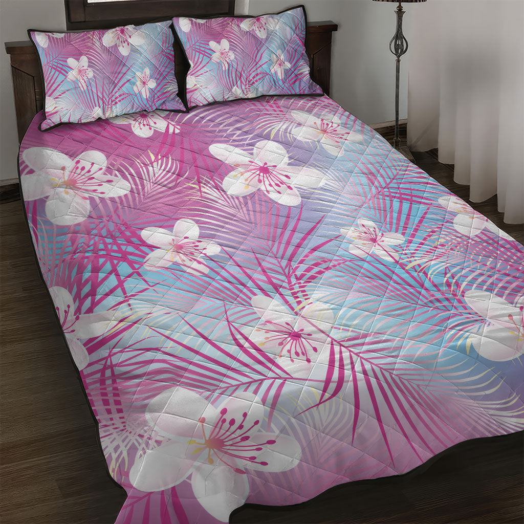 Pink Aloha Hawaiian Quilt Bed Set Tropical Flower Palm Leaf Pattern LT19 Pink - Polynesian Pride