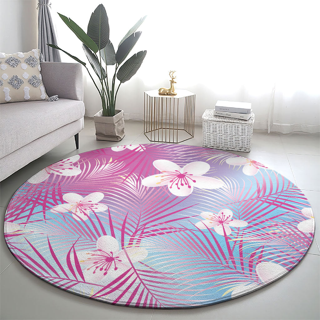 Pink Aloha Hawaiian Round Carpet Tropical Flower Palm Leaf Pattern LT19 - Polynesian Pride