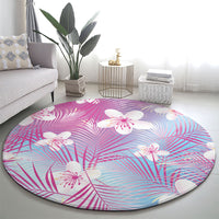 Pink Aloha Hawaiian Round Carpet Tropical Flower Palm Leaf Pattern LT19 - Polynesian Pride