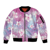 Pink Aloha Hawaiian Sleeve Zip Bomber Jacket Tropical Flower Palm Leaf Pattern LT19 Unisex Pink - Polynesian Pride