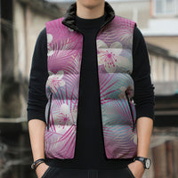 Pink Aloha Hawaiian Sleeveless Puffer Jacket Tropical Flower Palm Leaf Pattern LT19 - Polynesian Pride
