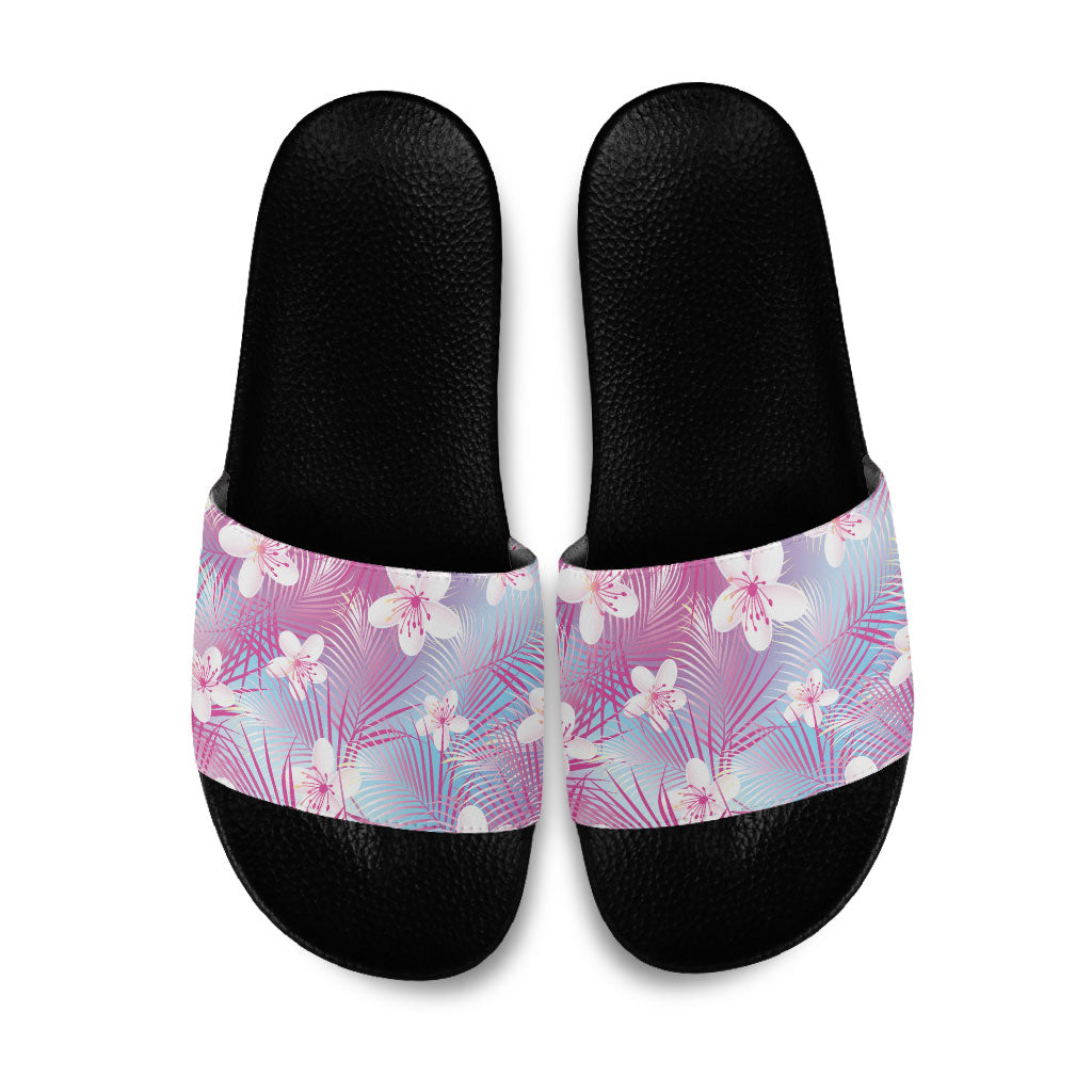 Pink Aloha Hawaiian Slide Sandals Tropical Flower Palm Leaf Pattern LT19 Pink - Polynesian Pride