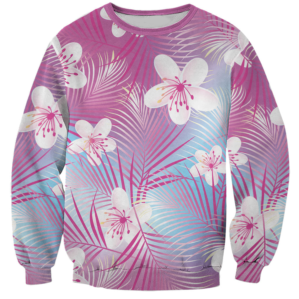 Pink Aloha Hawaiian Sweatshirt Tropical Flower Palm Leaf Pattern LT19 Unisex Pink - Polynesian Pride