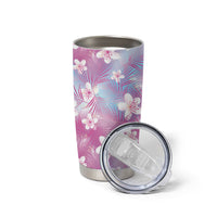 Pink Aloha Hawaiian Tumbler Cup Tropical Flower Palm Leaf Pattern LT19 - Polynesian Pride