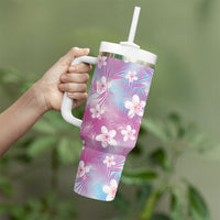 Pink Aloha Hawaiian Tumbler With Handle Tropical Flower Palm Leaf Pattern LT19 - Polynesian Pride