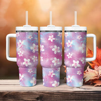 Pink Aloha Hawaiian Tumbler With Handle Tropical Flower Palm Leaf Pattern LT19 - Polynesian Pride
