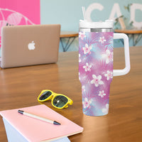 Pink Aloha Hawaiian Tumbler With Handle Tropical Flower Palm Leaf Pattern LT19 - Polynesian Pride