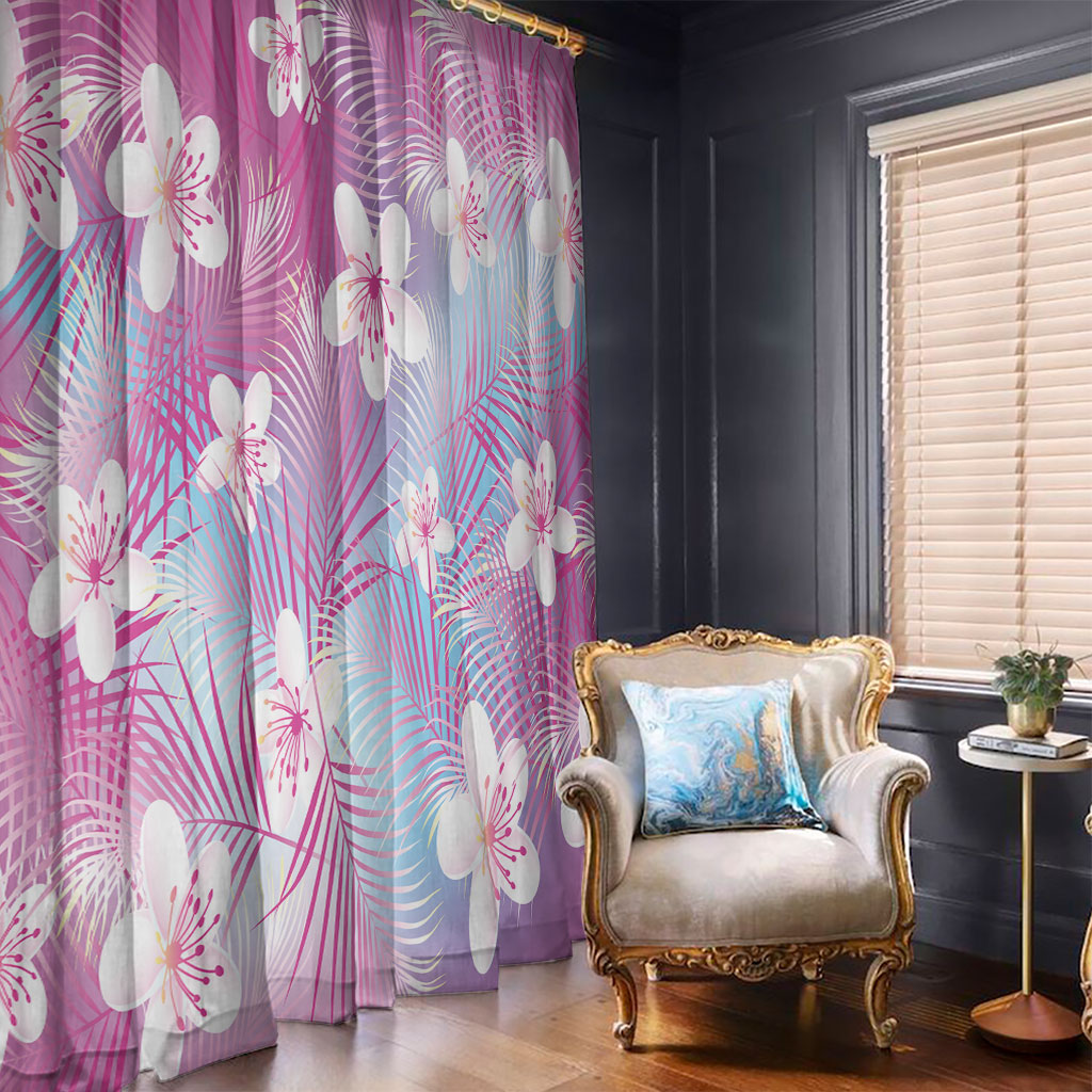 Pink Aloha Hawaiian Window Curtain Tropical Flower Palm Leaf Pattern LT19 - Polynesian Pride