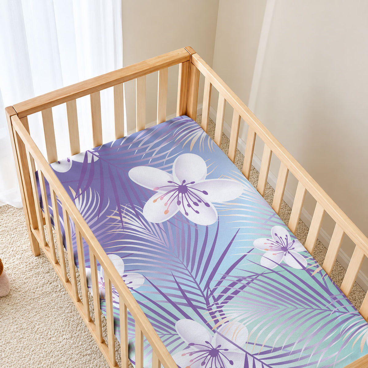 Purple Aloha Hawaiian Baby Bed Cover Tropical Flower Palm Leaf Pattern LT19 - Polynesian Pride