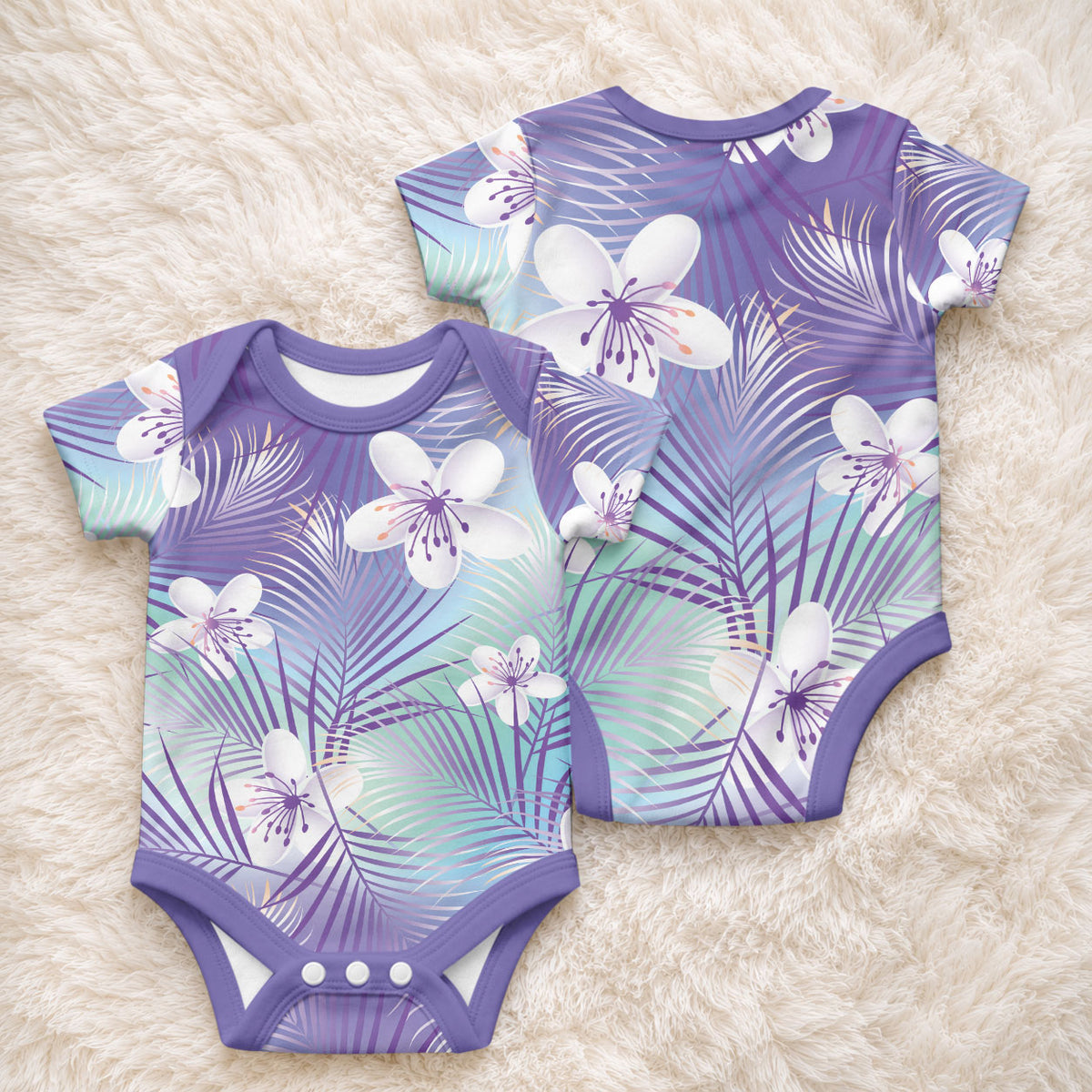 Purple Aloha Hawaiian Baby Onesie Tropical Flower Palm Leaf Pattern LT19 - Polynesian Pride