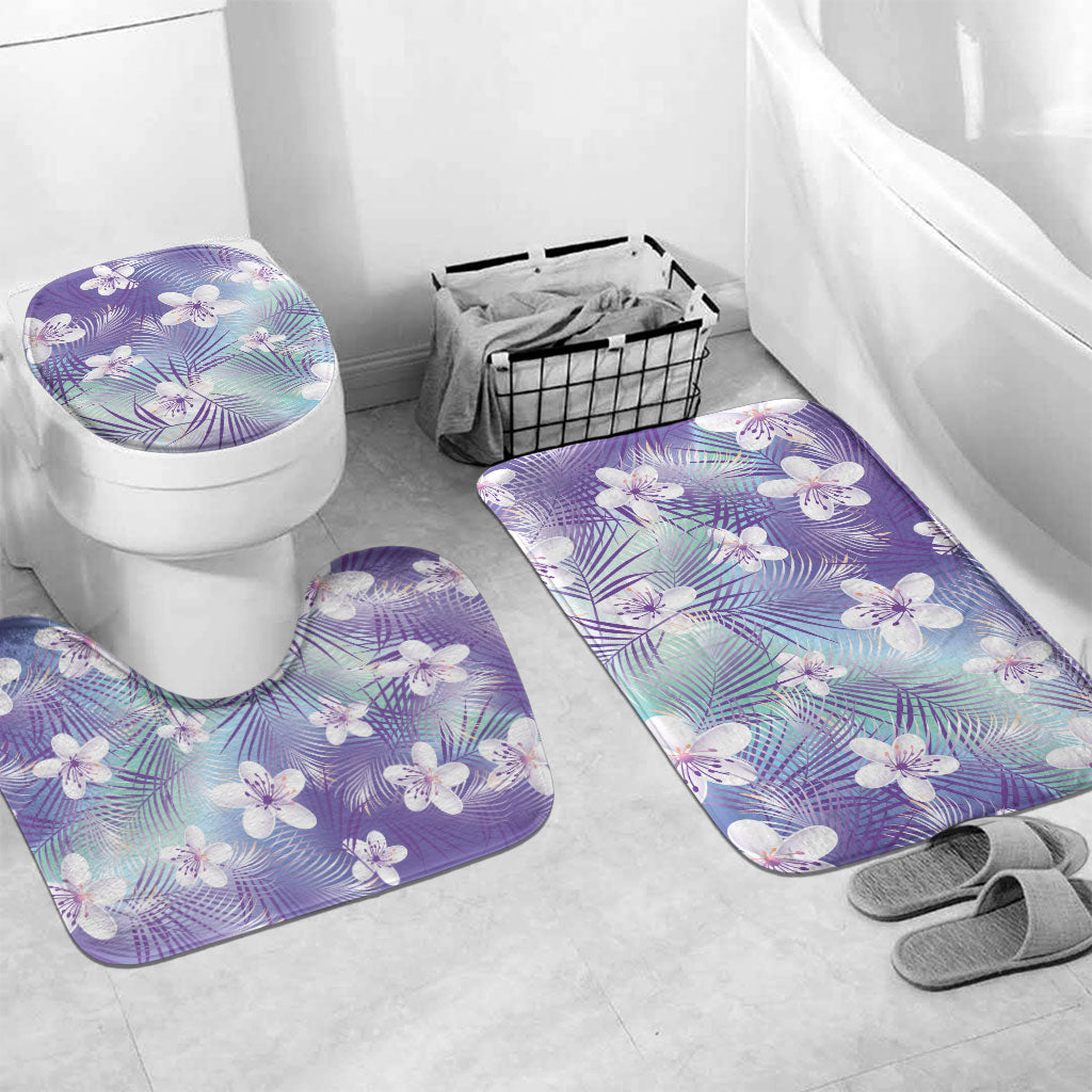 Purple Aloha Hawaiian Bathroom Set Tropical Flower Palm Leaf Pattern LT19 Mat Set Only (3 pcs) One Size Purple - Polynesian Pride