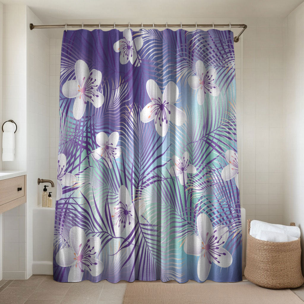 Purple Aloha Hawaiian Bathroom Set Tropical Flower Palm Leaf Pattern LT19 Shower Curtain Only Purple - Polynesian Pride