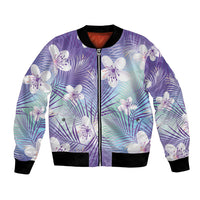 Purple Aloha Hawaiian Bomber Jacket Tropical Flower Palm Leaf Pattern LT19 Unisex Purple - Polynesian Pride