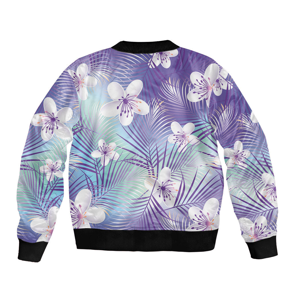 Purple Aloha Hawaiian Bomber Jacket Tropical Flower Palm Leaf Pattern LT19 - Polynesian Pride
