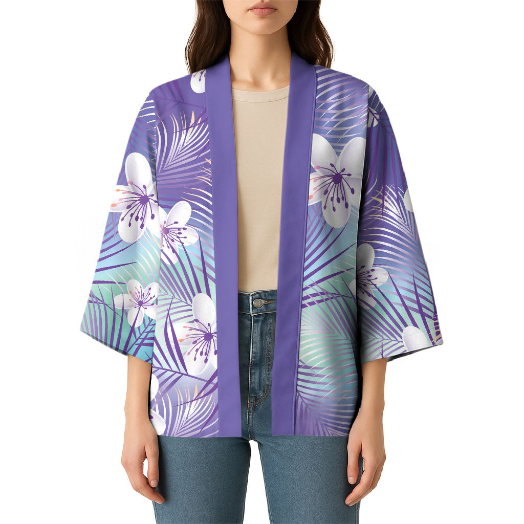 Purple Aloha Hawaiian Kimono Tropical Flower Palm Leaf Pattern LT19 - Polynesian Pride