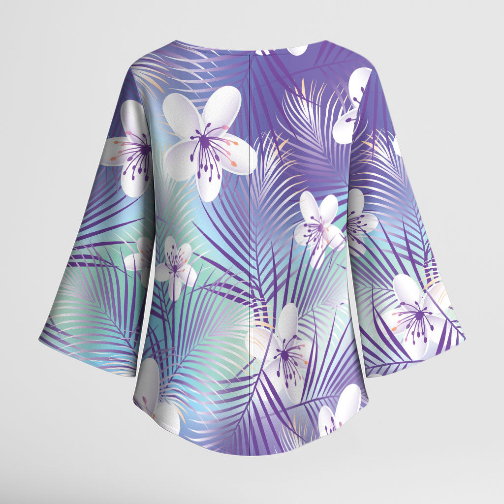 Purple Aloha Hawaiian Kimono Sleeve Blouse Tropical Flower Palm Leaf Pattern LT19 - Polynesian Pride
