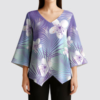 Purple Aloha Hawaiian Kimono Sleeve Blouse Tropical Flower Palm Leaf Pattern LT19 - Polynesian Pride