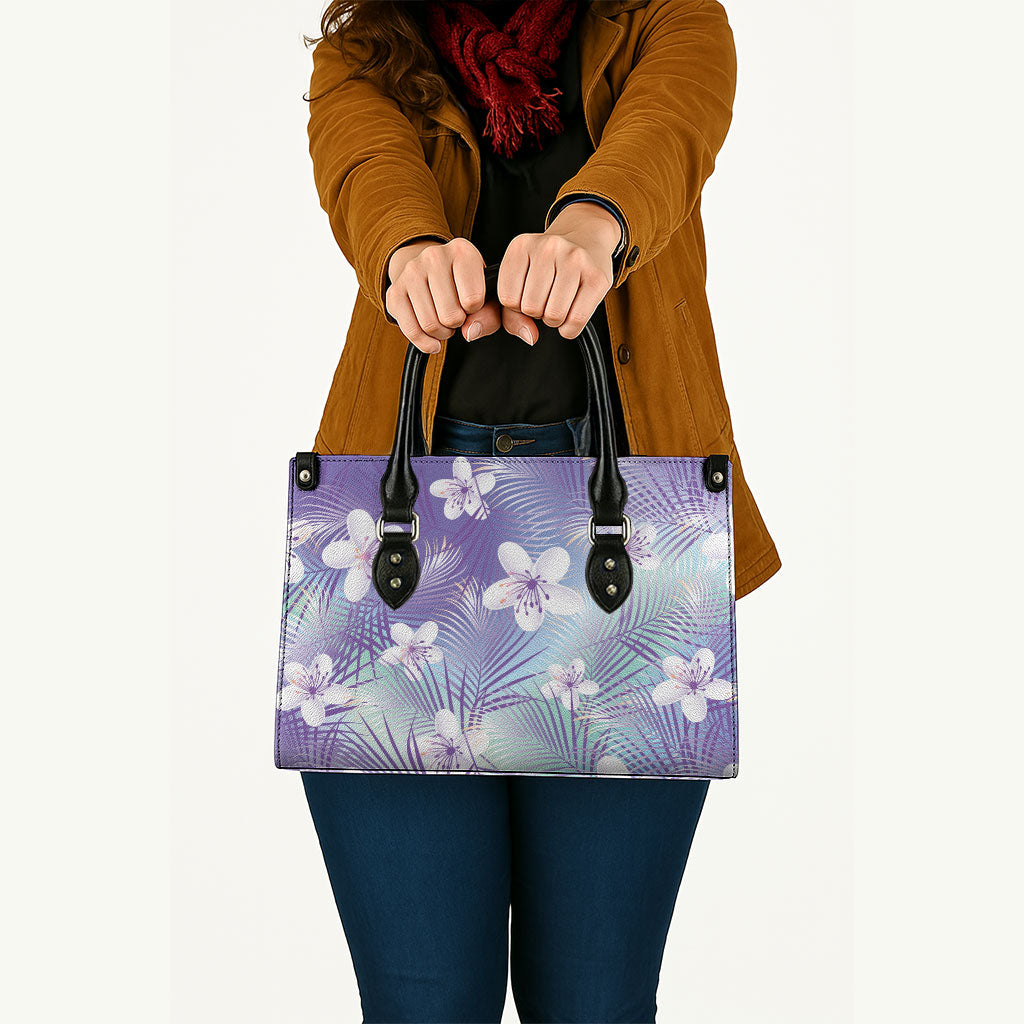 Purple Aloha Hawaiian Leather Bag Tropical Flower Palm Leaf Pattern LT19 - Polynesian Pride