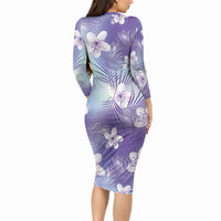 Purple Aloha Hawaiian Long Sleeve Bodycon Dress Tropical Flower Palm Leaf Pattern LT19 - Polynesian Pride